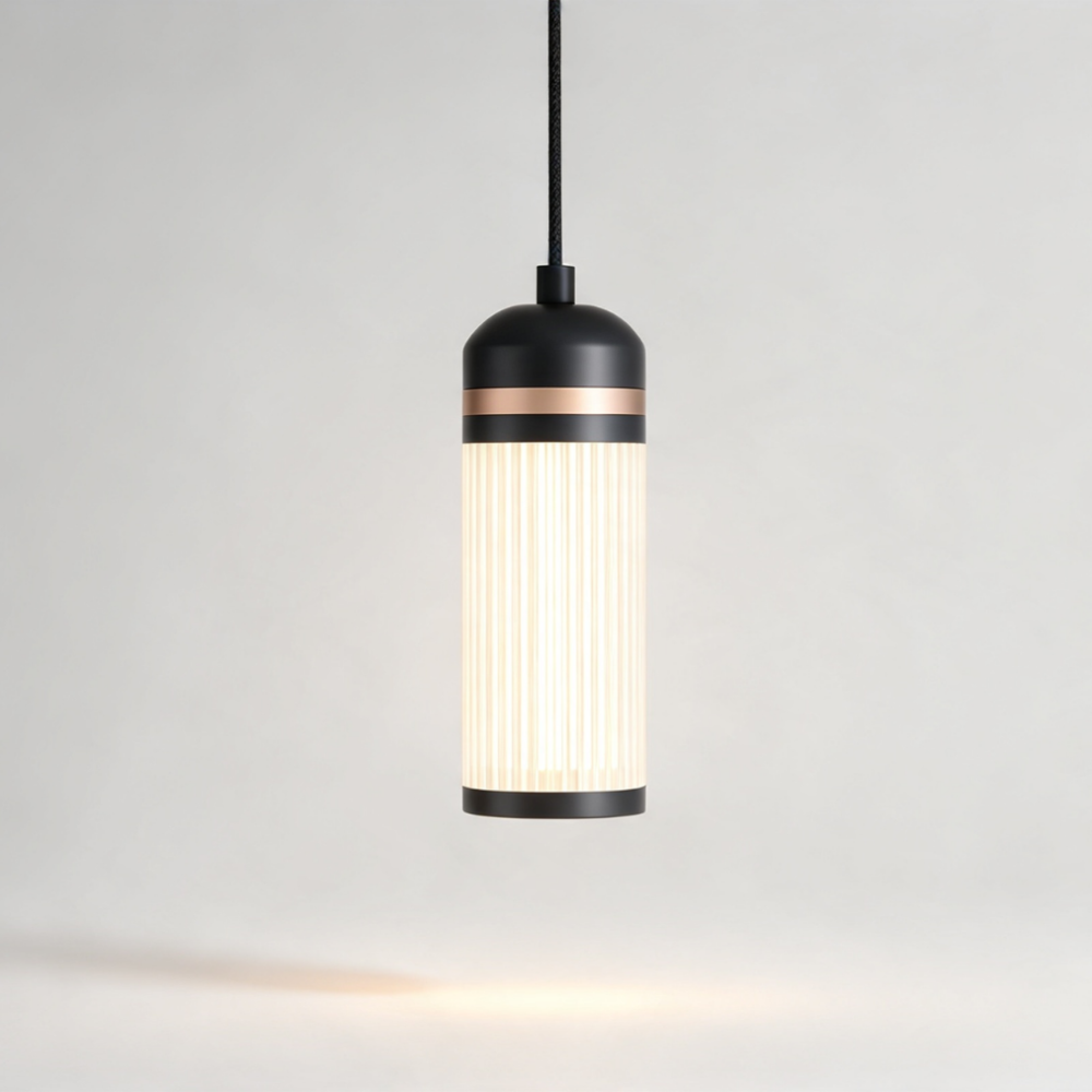 Small Boston LED Pendant in Super Matt Black + Satin Copper