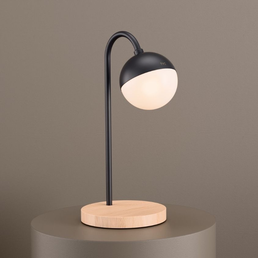 Peak Desk Lamp in Super Matt Black + Oak Wood
