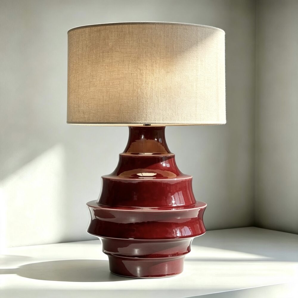 Conch Ceramic Table Lamp in Dark Red Glaze