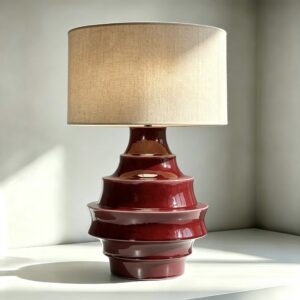 Conch Ceramic Table Lamp in Dark Red Glaze