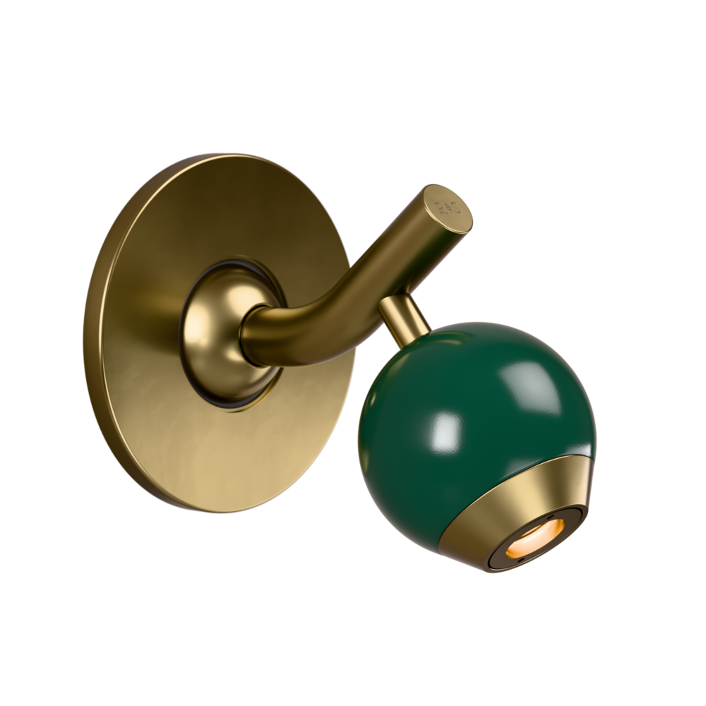Ace LED Reading Light In Satin Brass + Moss Green Wood