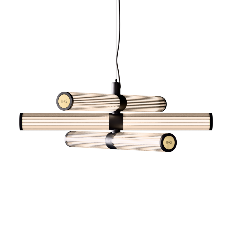 London Triple LED Chandelier in Super Matt Black + Satin Brass