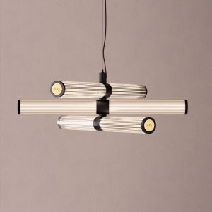London Triple LED Chandelier in Super Matt Black + Satin Brass