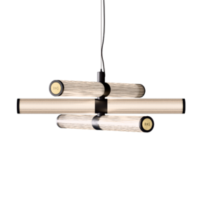 London Triple LED Chandelier in Super Matt Black + Satin Brass