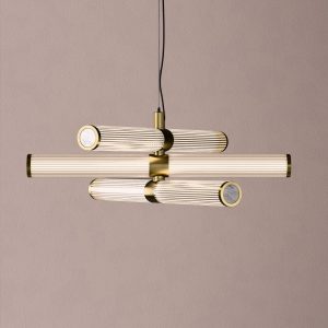 London Triple LED Chandelier in Satin Brass + White Marble