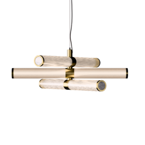 London Triple LED Chandelier in Satin Brass + White Marble
