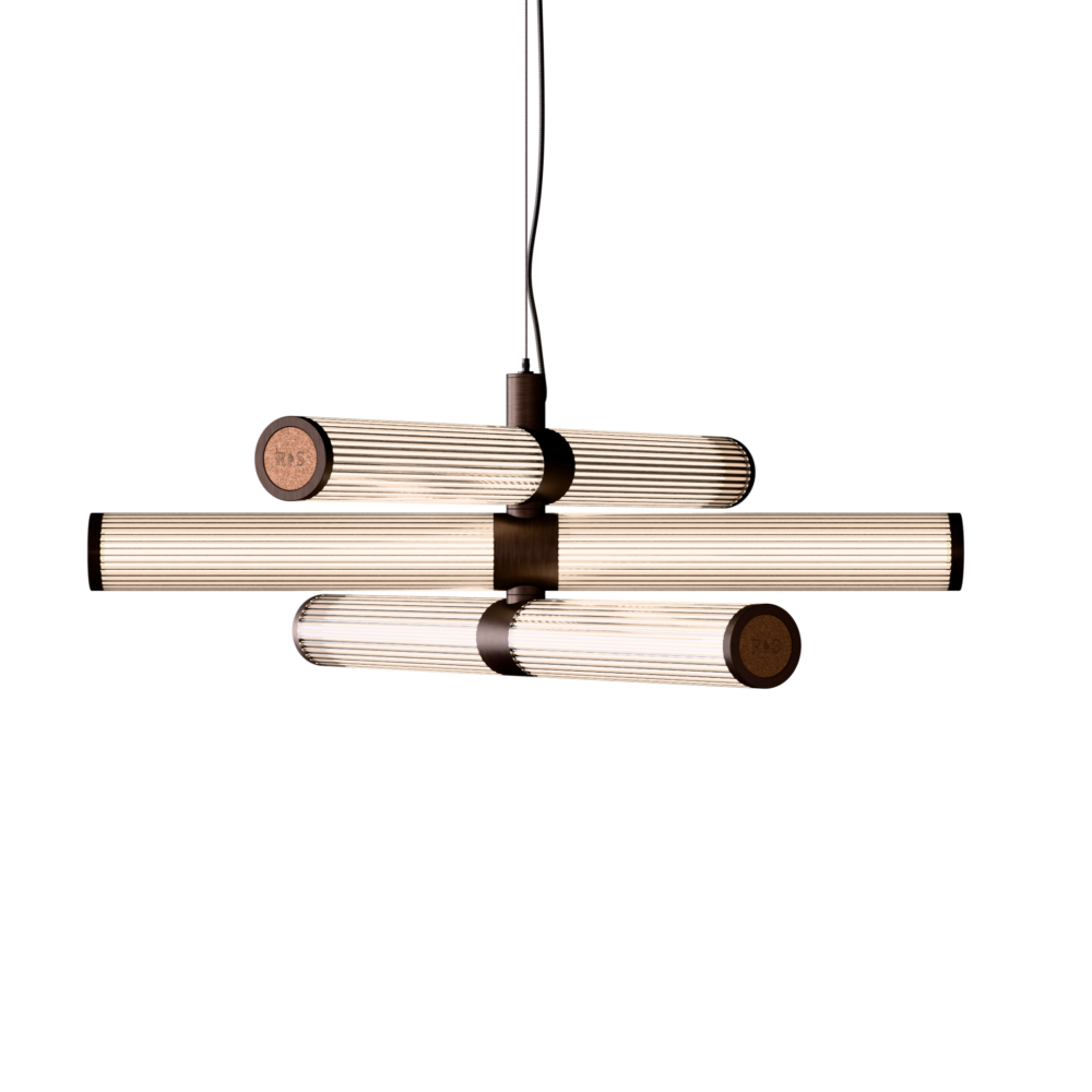 London Triple LED Chandelier in Brushed Bronze + Cork