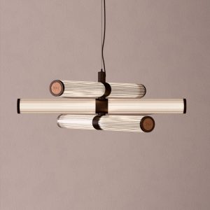 London Triple LED Chandelier in Brushed Bronze + Cork