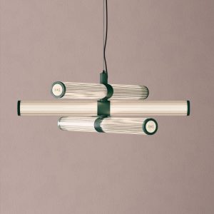 London Triple LED Chandelier in Patina Green + Champagne