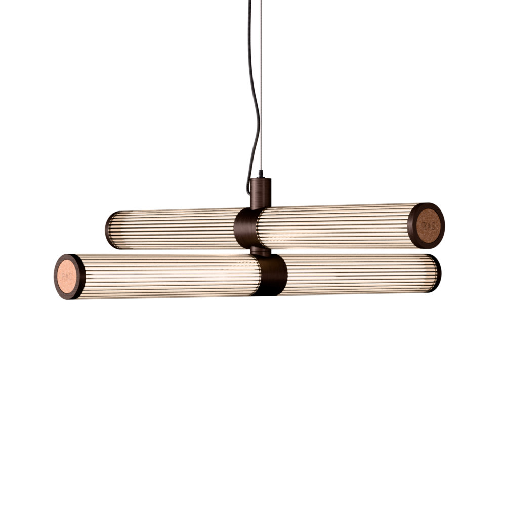London Double LED Chandelier in Brushed Bronze + Cork