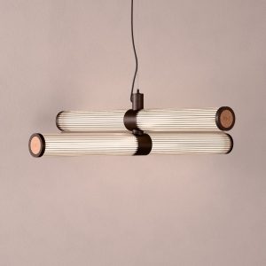 London Double LED Chandelier in Brushed Bronze + Cork