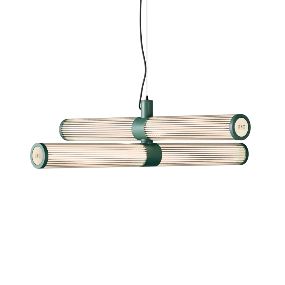 London Double LED Chandelier in Patina Green + Champagne