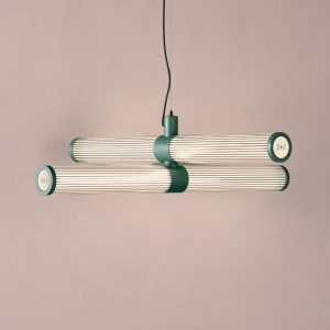 London Double LED Chandelier in Patina Green + Champagne