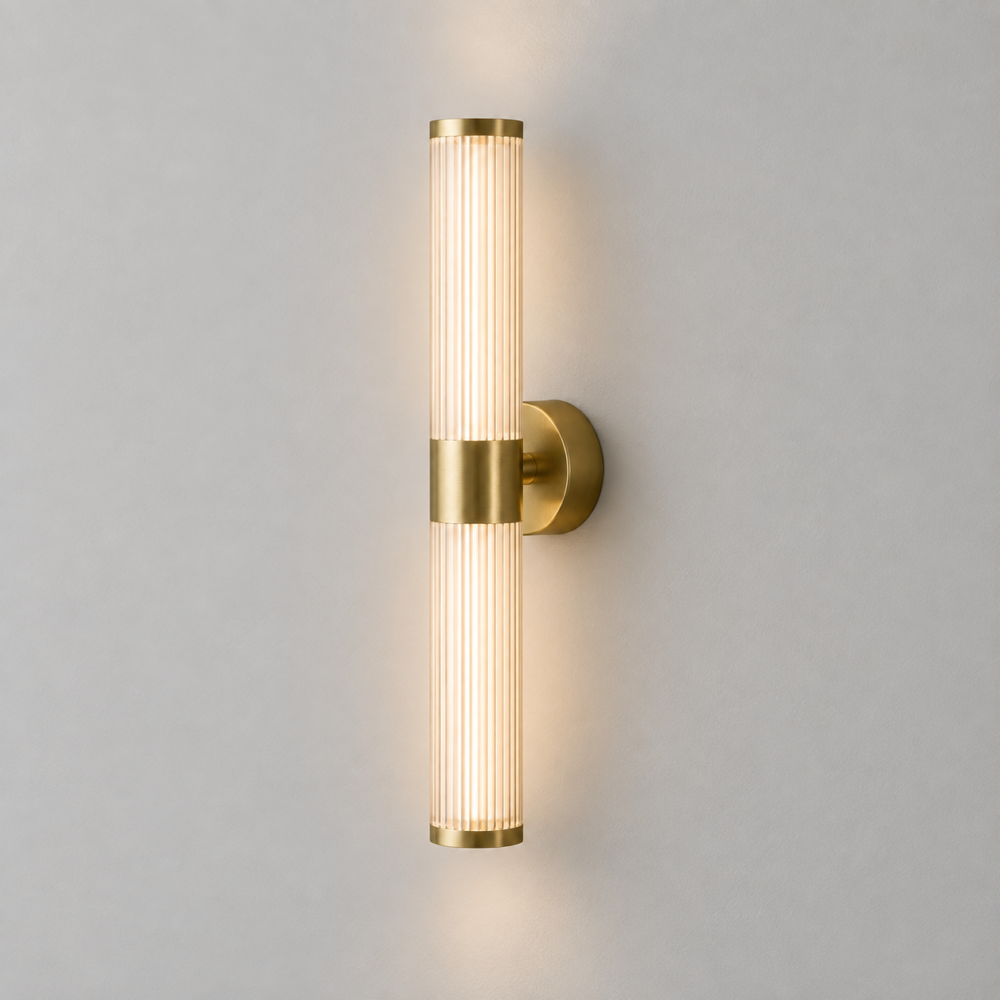 London LED Wall Light in Satin Brass + White Marble