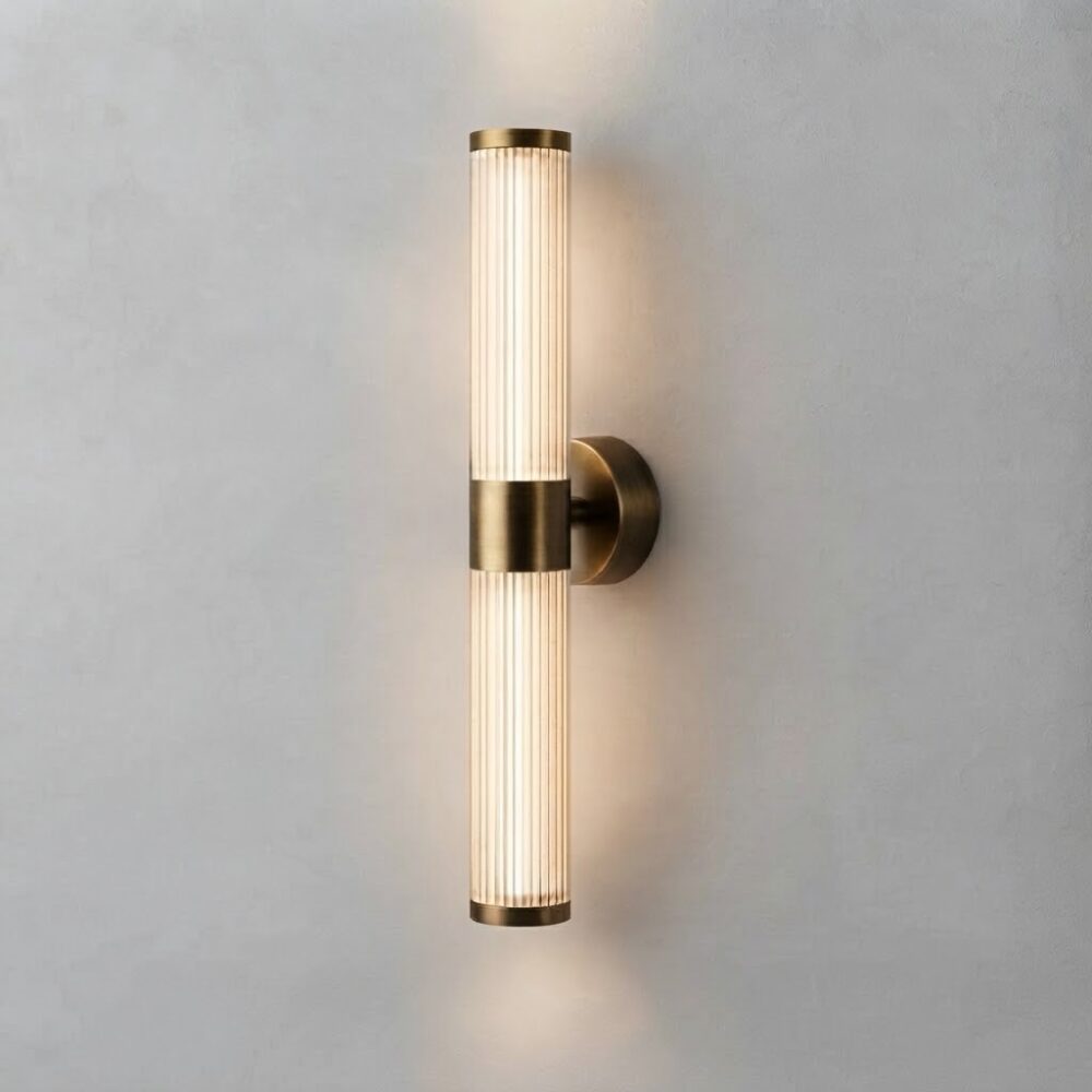 London LED Wall Light in Burnished Brass + Walnut