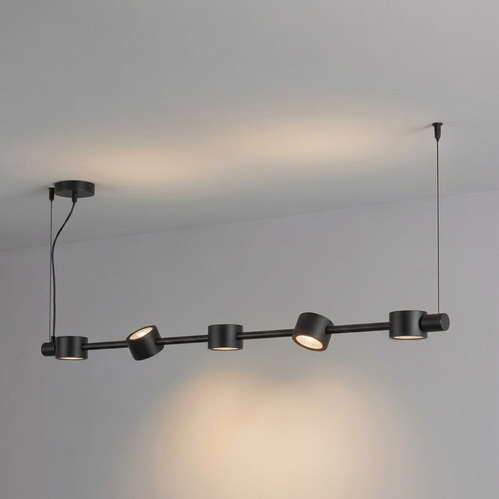 Falcon 5 Light LED Linear Pendant in Super Matt Black + Gloss Black
