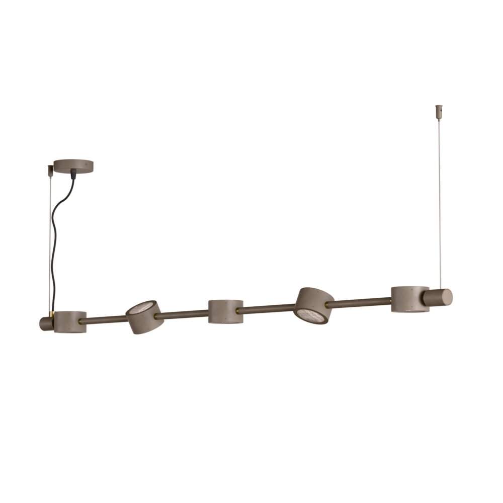 Falcon 5 Light LED Linear Pendant in Grey Beige + Satin Brass