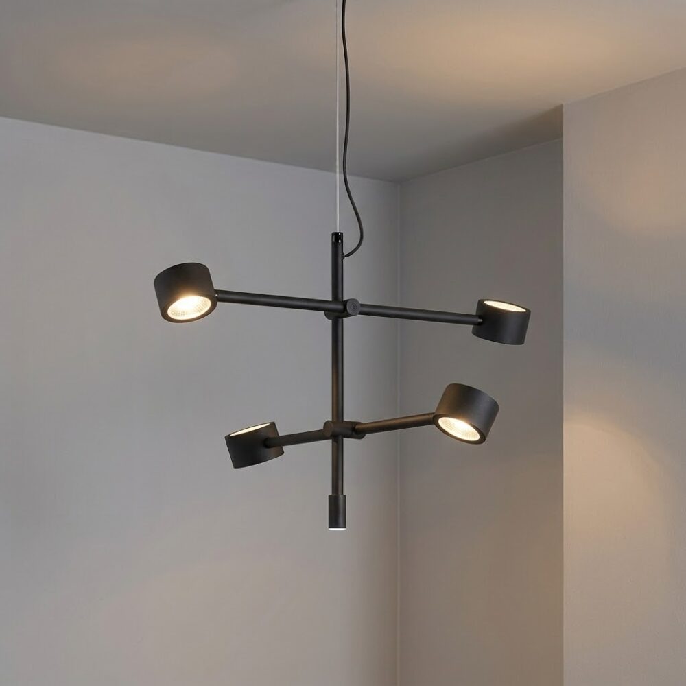 Falcon 4 Light LED Pendant in Super Matt Black + Gloss Black
