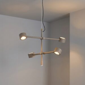 Falcon 4 Light LED Pendant in Grey Beige + Satin Brass