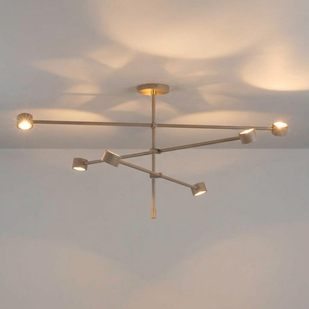 Falcon 6 Light LED Ceiling Light in Grey Beige + Satin Brass