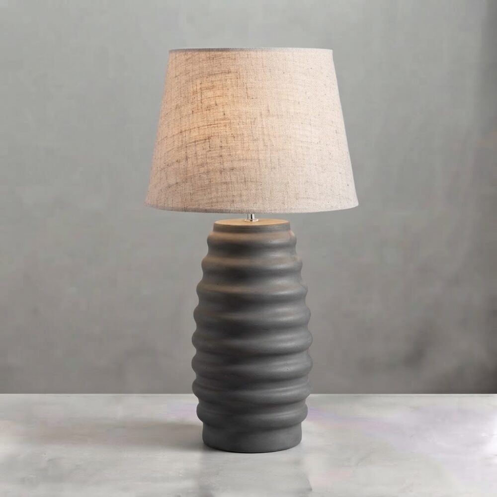 Ripple Ceramic Table Lamp in Cement Effect