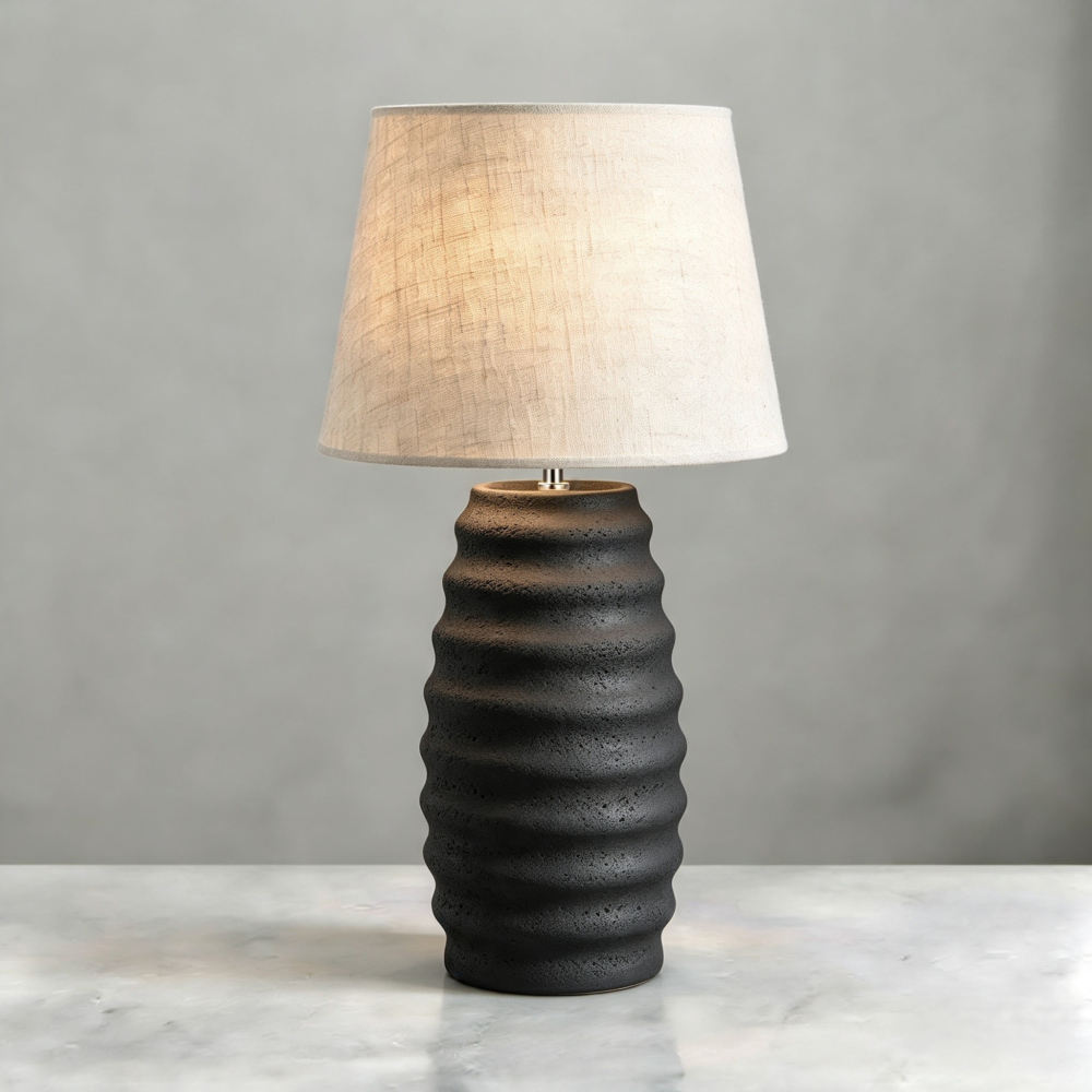 Ripple Ceramic Table Lamp in Cement Effect