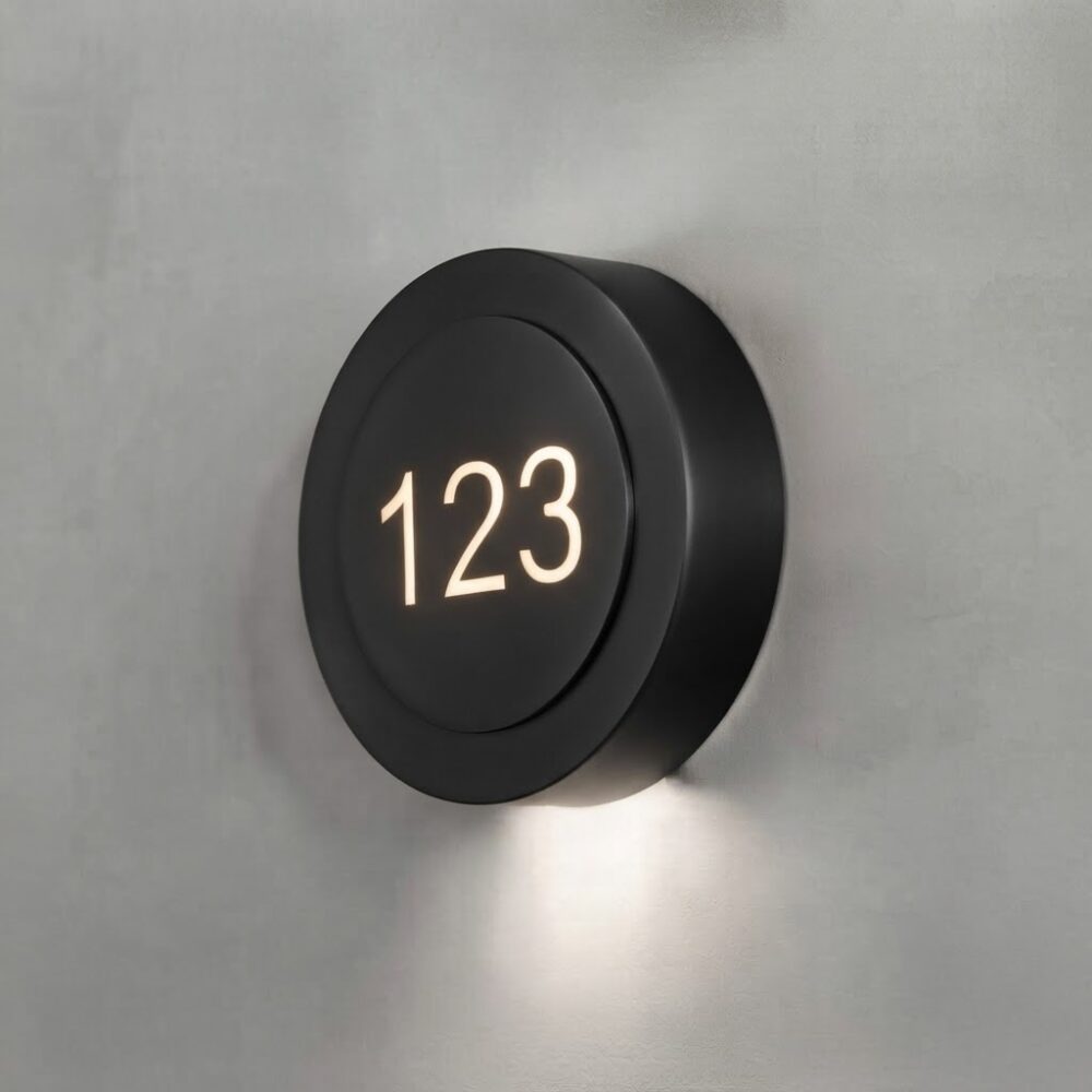 Puck LED Room Number Wall Light In Matt Black