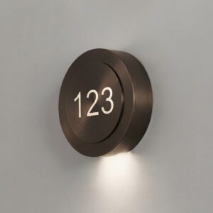 Puck LED Room Number Wall Light In Brushed Bronze