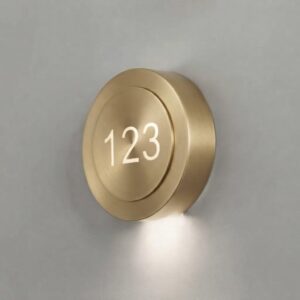 Puck LED Room Number Wall Light In Satin Brass
