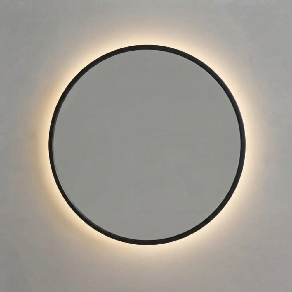 Circle Frame Back Lit Mirror In Matt Black