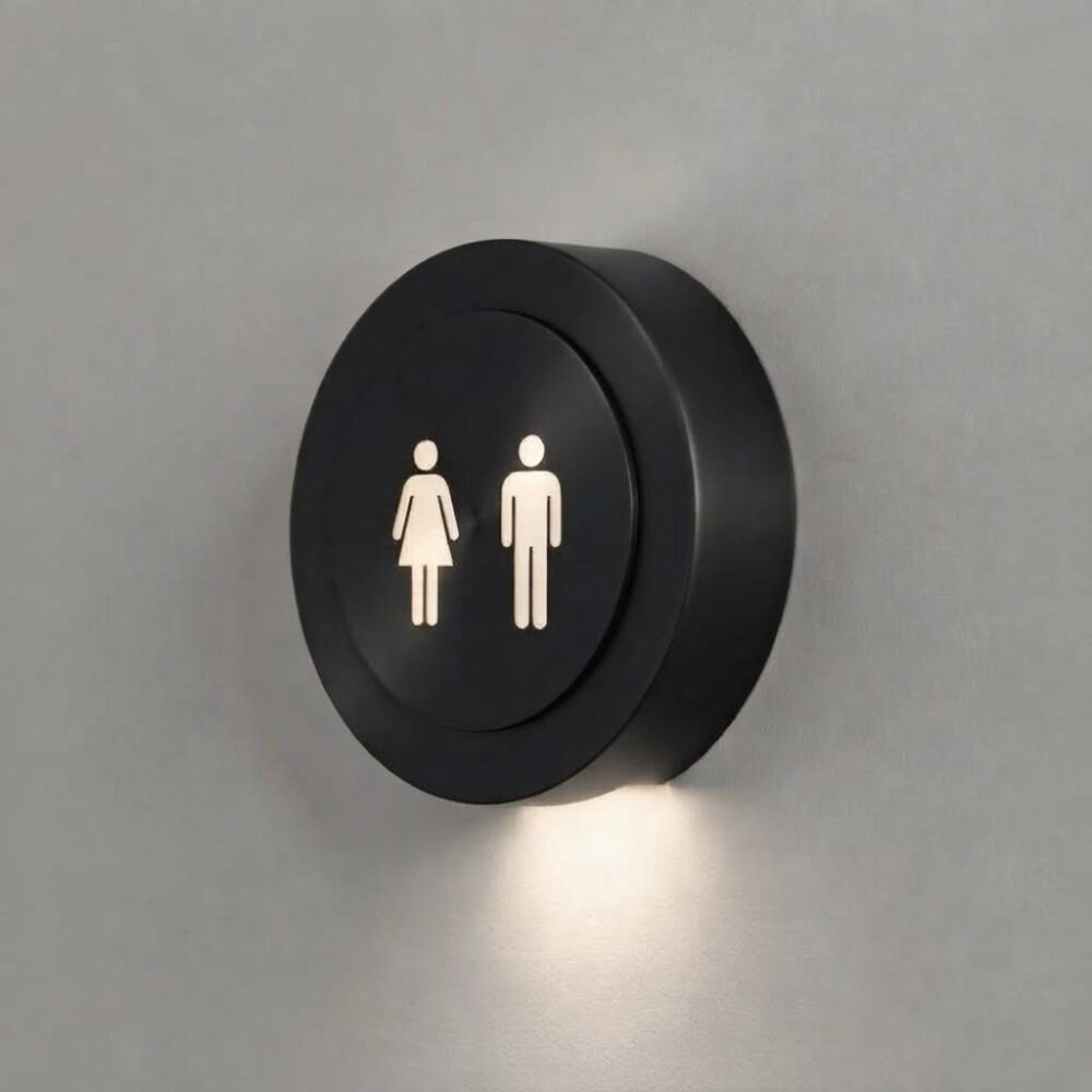 Puck LED Restroom Sign Wall Light In Matt Black