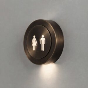 Puck LED Restroom Sign Wall Light In Brushed Bronze
