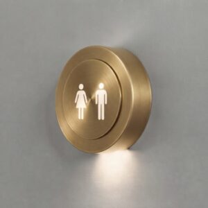 Puck LED Restroom Sign Wall Light In Satin Brass