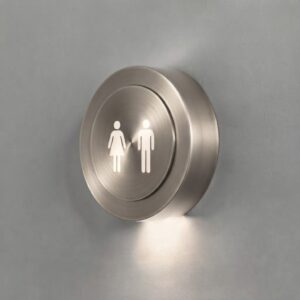 Puck LED Restroom Sign Wall Light In Satin Nickel