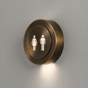 Puck LED Restroom Sign Wall Light In Burnished Brass