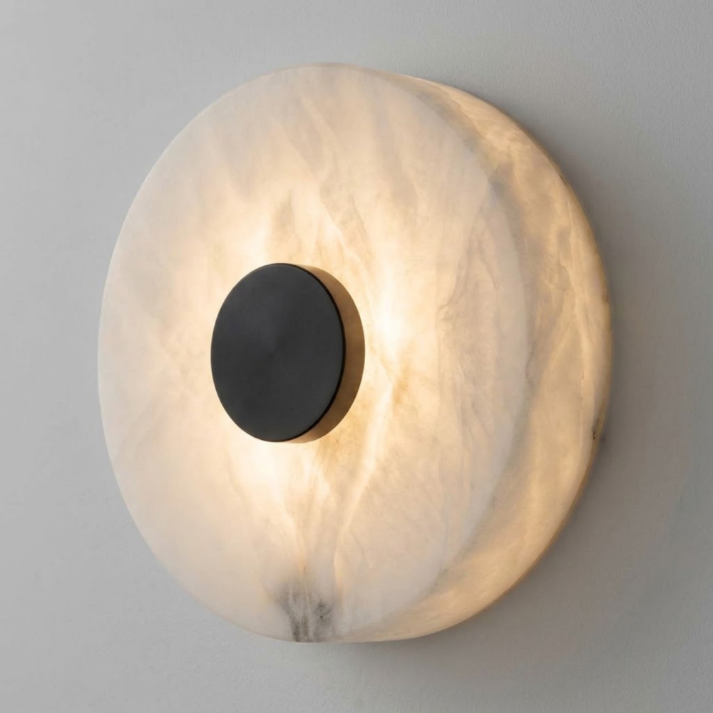 Large Slim Alba Alabaster Wall Light In Dark Bronze