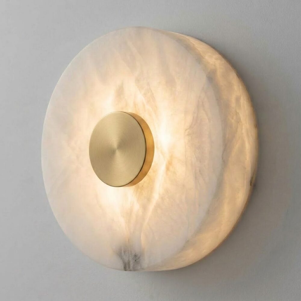 Large Slim Alba Alabaster Wall Light In Satin Brass