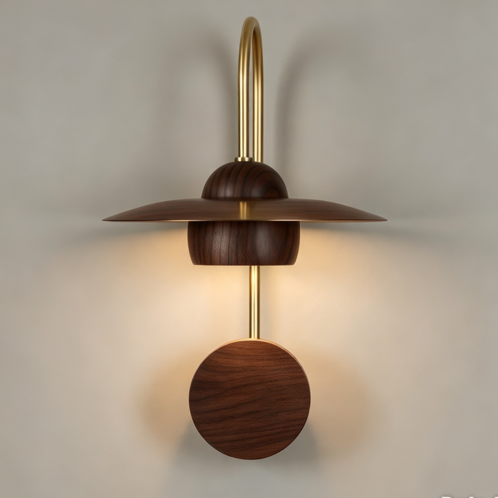 Saturn Wall Light In Satin Brass + Walnut Wood