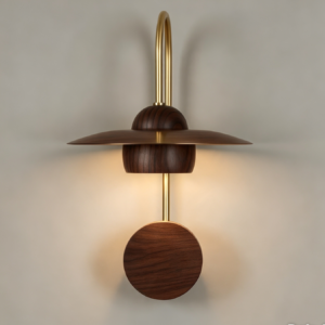 Saturn Wall Light In Satin Brass + Walnut Wood