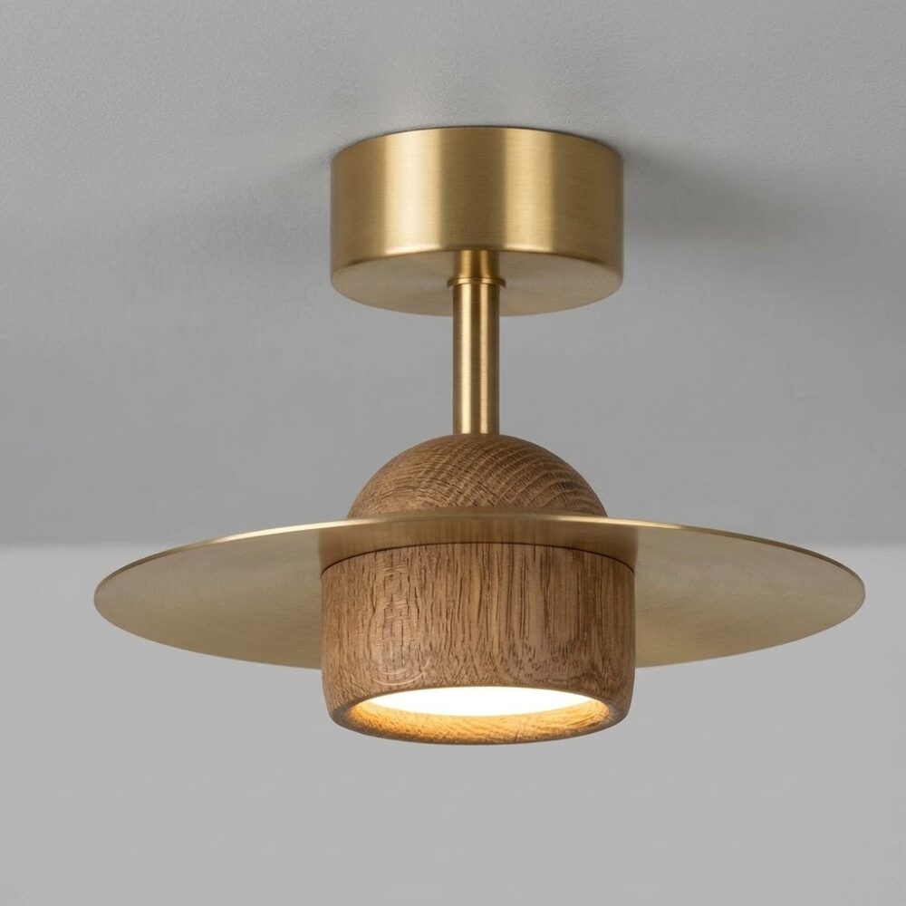 Saturn Ceiling Light In Satin Brass + Oak Wood
