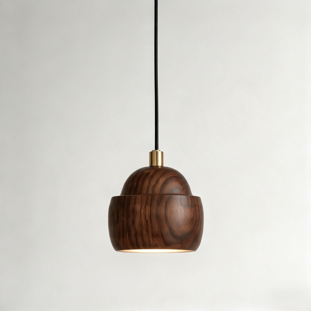 Pluto Pendant In Satin Brass + Walnut Wood