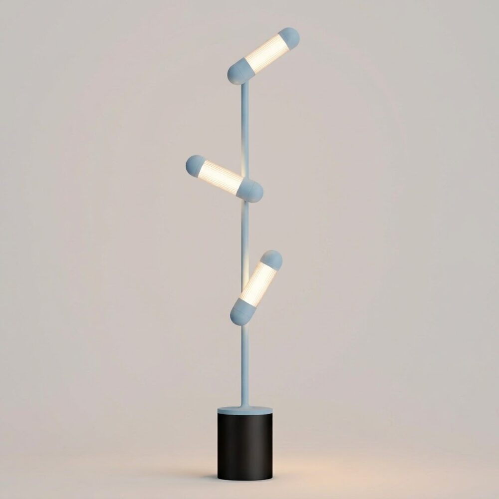 Hudson LED Floor Lamp in Pastel Blue + Textured Black