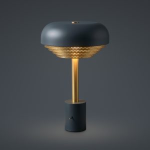 Acorn Table Lamp In Grey Blue + Satin Brass