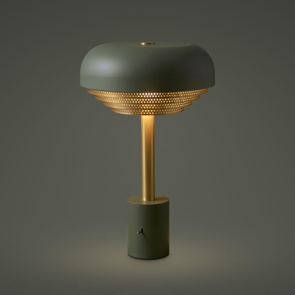 Acorn Table Lamp In Olive Green + Satin Brass