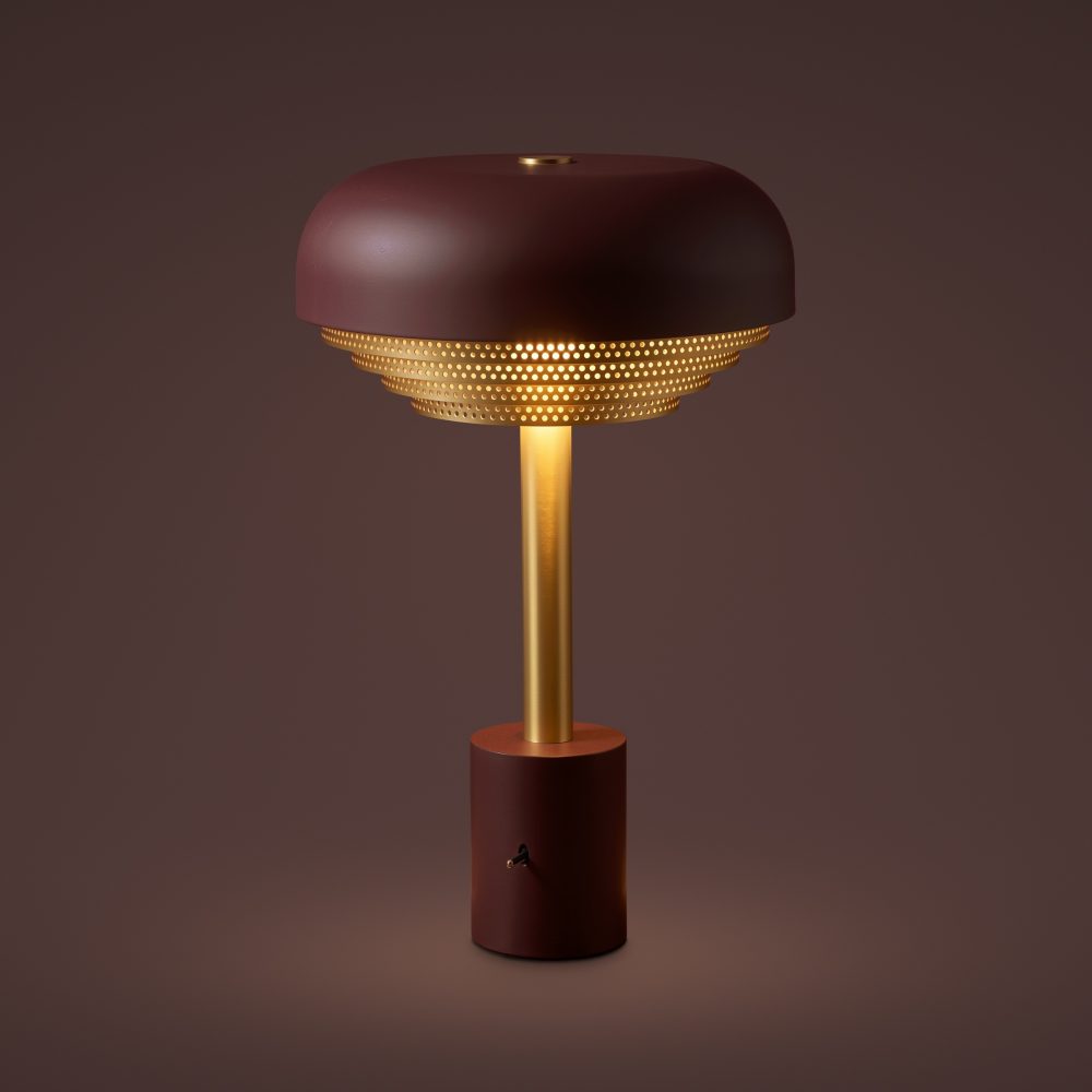 Acorn Table Lamp In Wine Red + Satin Brass