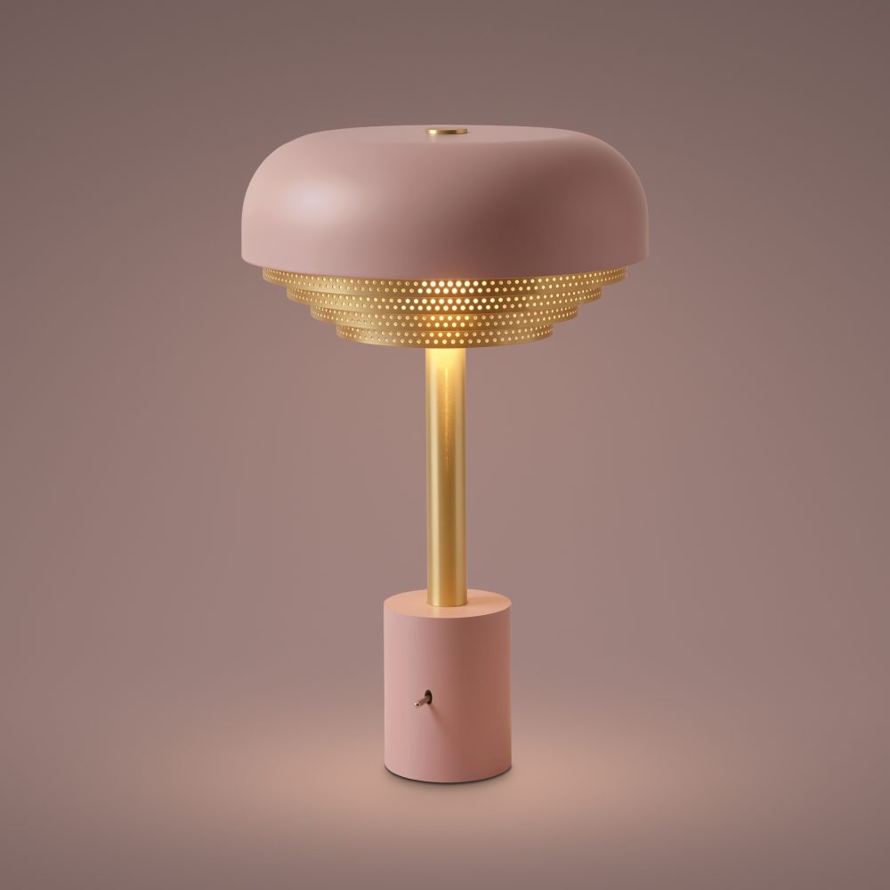 Acorn Table Lamp In Light Pink + Satin Brass