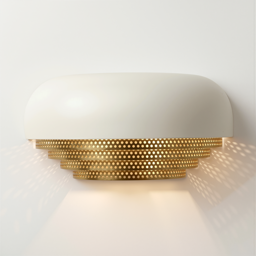 Acorn Wall Light In Matt White + Satin Brass