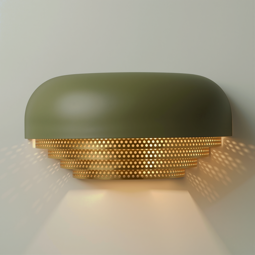 Acorn Wall Light In Olive Green + Satin Brass