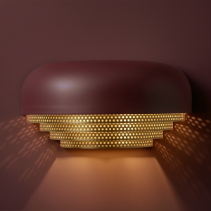 Acorn Wall Light In Wine Red + Satin Brass