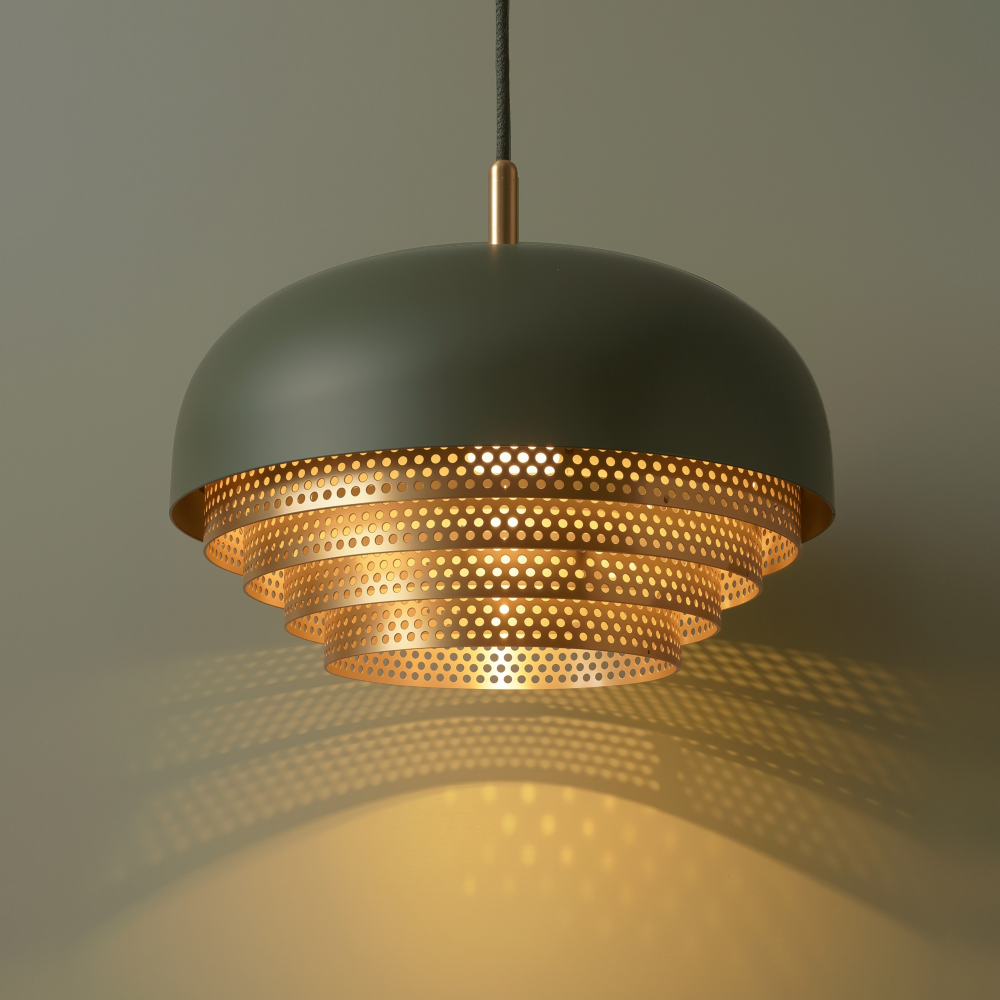 Small Acorn Pendant In Olive Green + Satin Brass